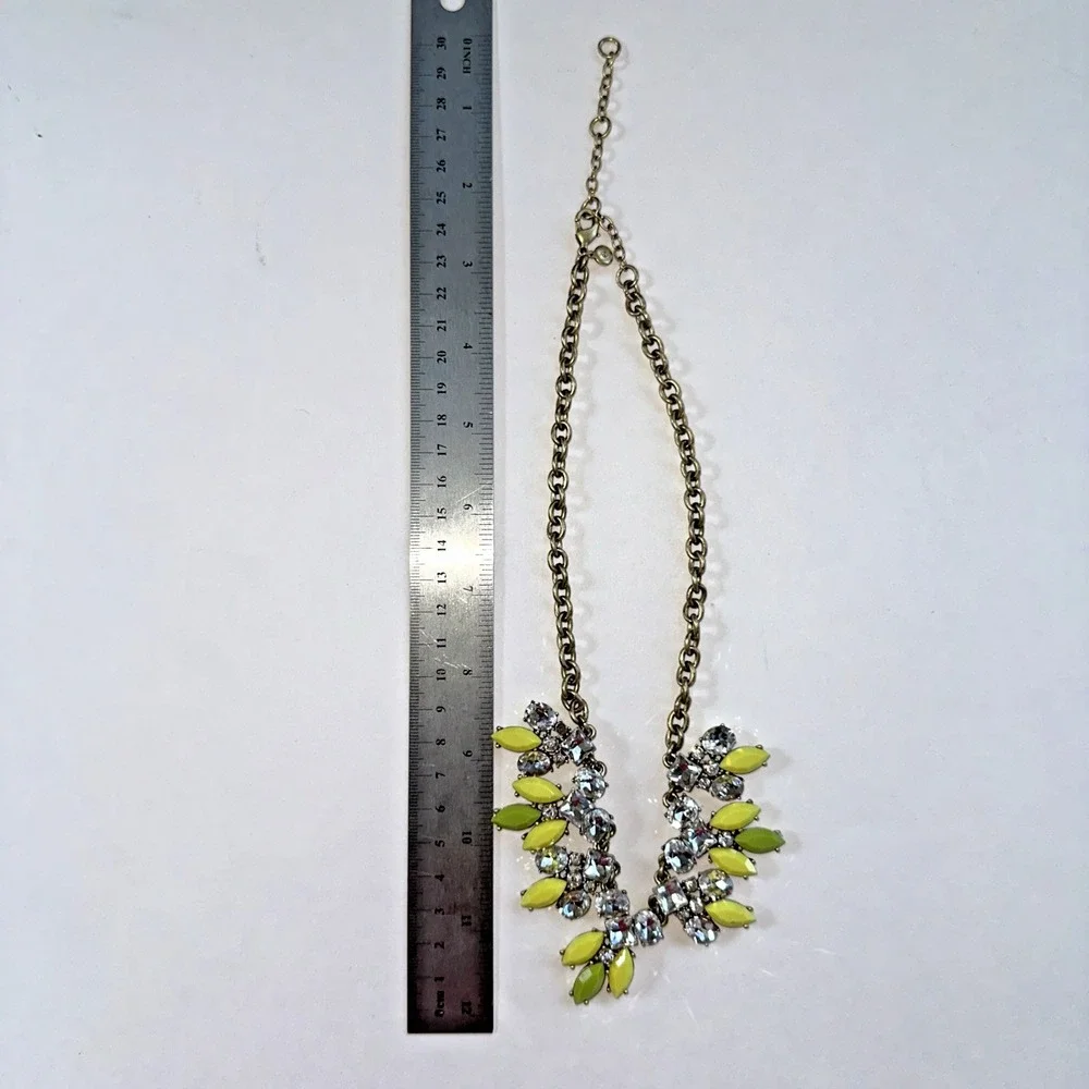 J.Crew Statement Necklace Women OS Yellow Green Gold Bib Cluster Crystal